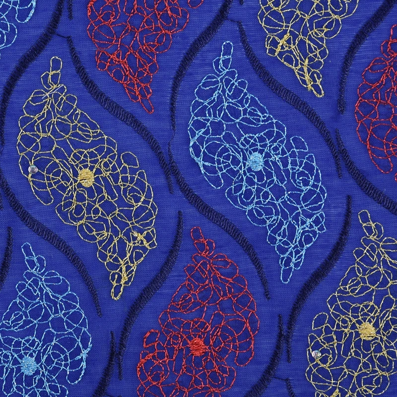 New Arrival African Swiss Cotton Voile Lace In Switzerland Stoned Royal Blue Golden Thread Nigerian Tulle Laces For Sewing F1729 | Дом и сад