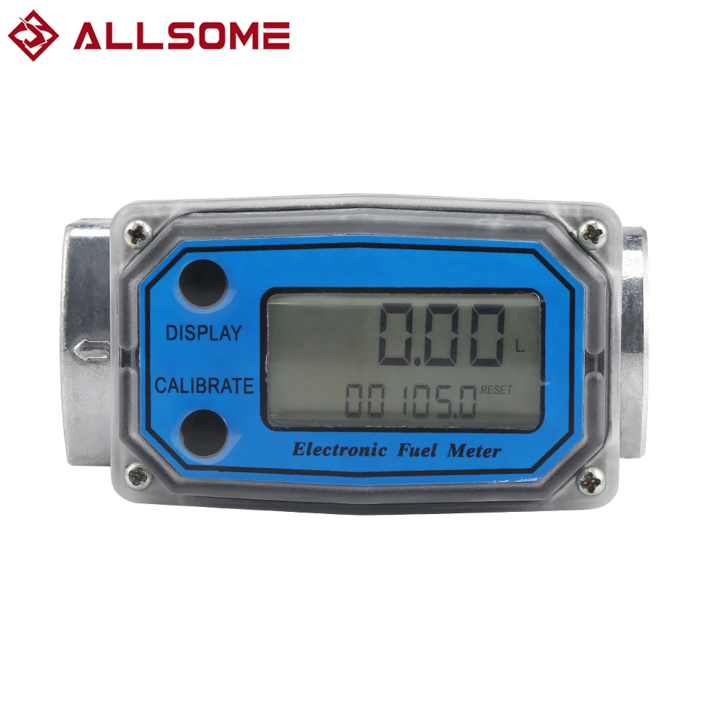 

ALLSOME 1/1.5/2.0" Stainless Steel LED Digital Turbine Flowmeter For Liquid Diesel Fuel Ethanol Flow Meter Water Flow Meter