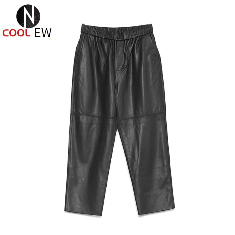 

High Quality Women Black/Caramel Colour Sheep Skin Leather Nine Pants - Ladies Casual Leather Trousers Harem Pants