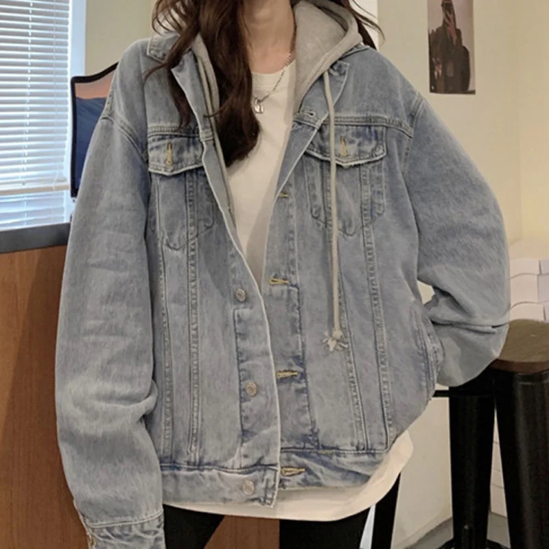 Ковбойская куртка с капюшоном женская одежда Корейская свободная Новинка 2021
