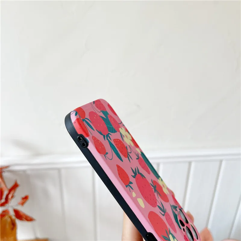 

Red Strawberry flower leaf phone Case for iphone X XR XS Max 12 mini 11 Pro Max 7 8 Plus SE 2020 Soft IMD silicon Back Cover