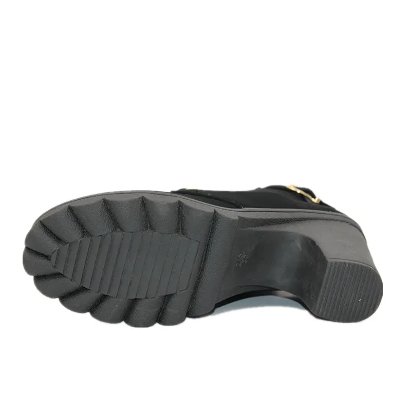 Женские ботинки в байкерском стиле на толстом каблуке черные Martin ботильоны