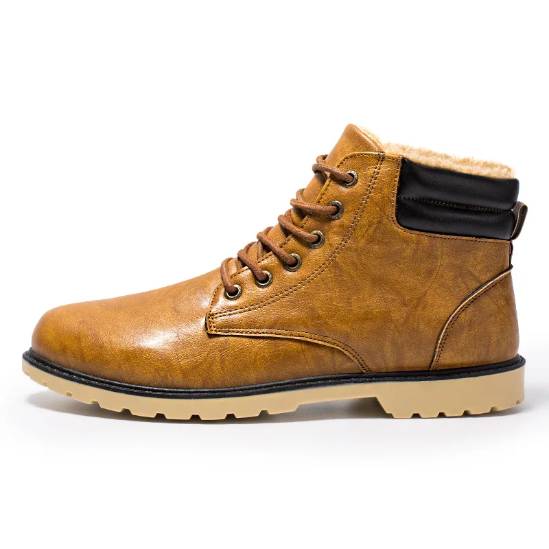 Yellow Boots VESONAL/ г. Зимние рабочие ботинки для повседневной мужской обуви теплая короткая плюшевая обувь кроссовки для взрослых Мужская прогулочная обувь в деловом стиле - Цвет: Yellow Boots