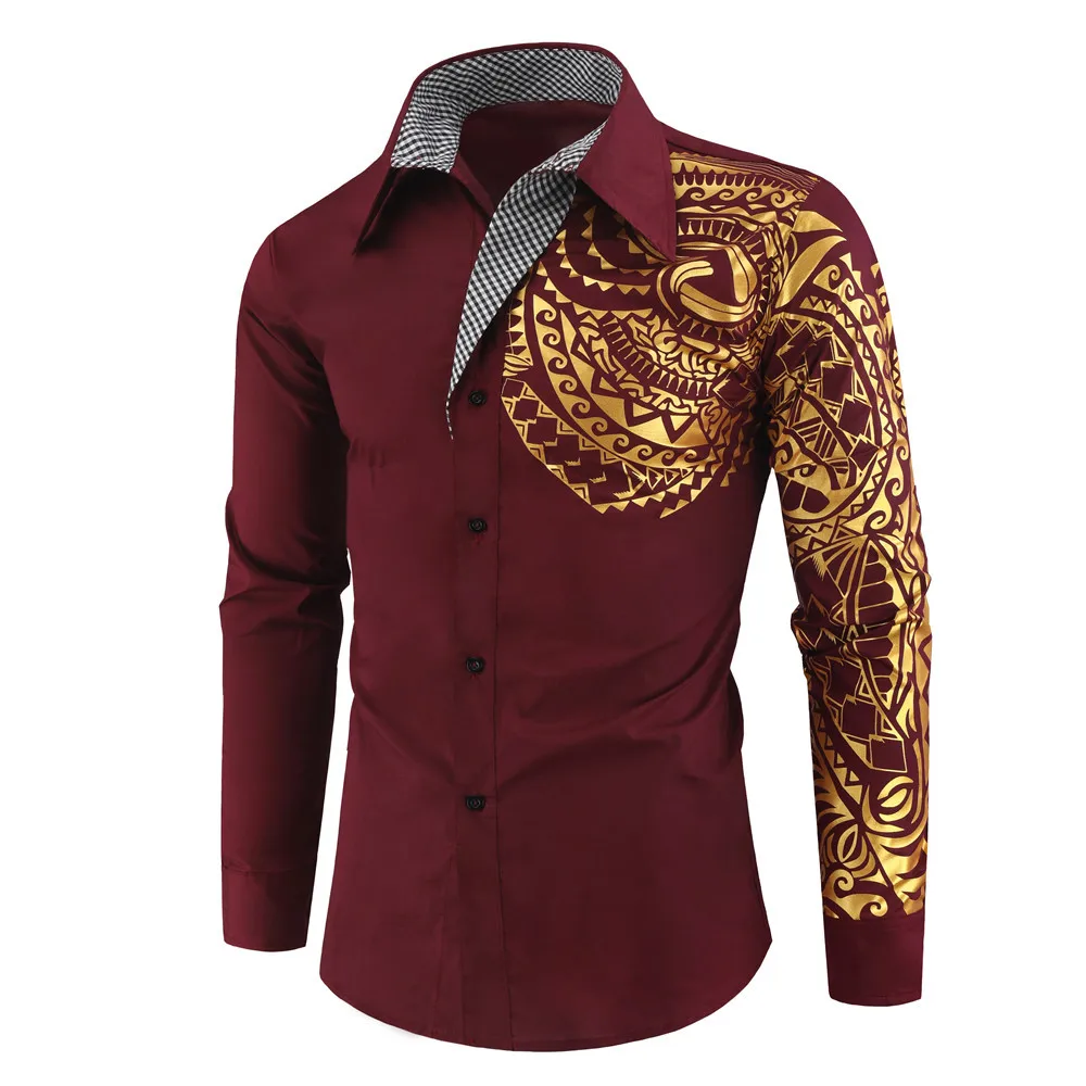 

New Men's Long-sleeved Shirt Men Style Youth Casual Fashion Palace Style Embroidery Stand Collar Men Men's Slim Shirt