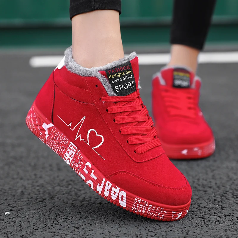 

Red Canvas Winter Ankle Boots Women Sneakers 2021 New Fashion Fur Snow Boots Men Unisex Casual Sports Shoe basket Big Size 35-44