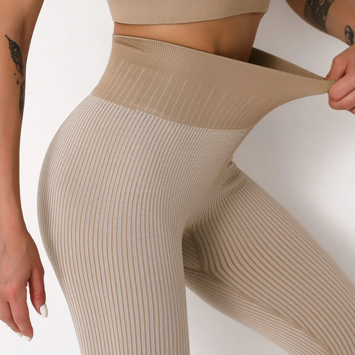 Леггинсы женские для йоги эластичные бесшовные брюки в рубчик спортзала фитнеса