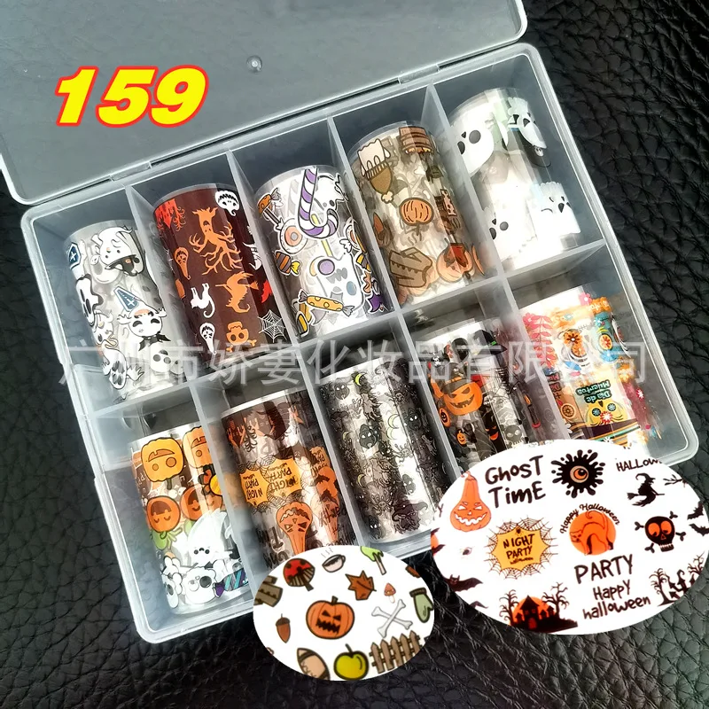 

10pcs Frightened Cartoon Halloween Nail Foils Skull Pumpkin Spider Witch Christmas Transfer Stickers Nail Accessories