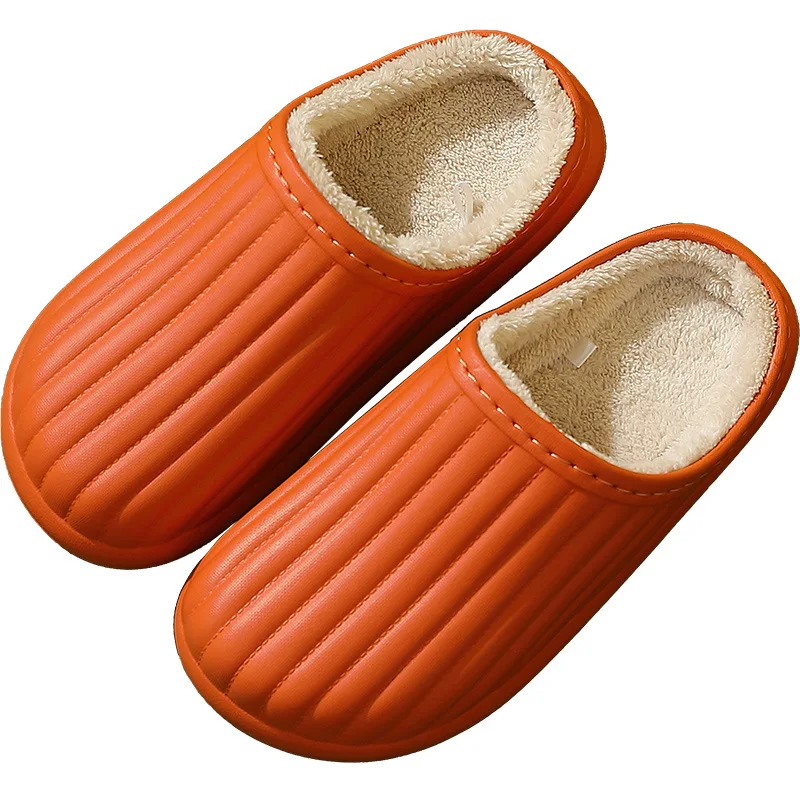 

2021 Winter New Waterproof Thick Faux Fur Women Warm Slippers Solid Soft Flats Casual EVA Unisex Couples Home Cotton Shoes Men
