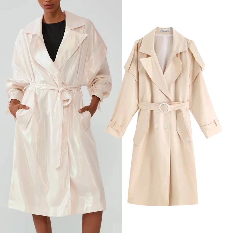 

Женский Длинный тренчкот с поясом Za, Повседневная ветровка оверсайз с длинным рукавом, Осень-зима 2021