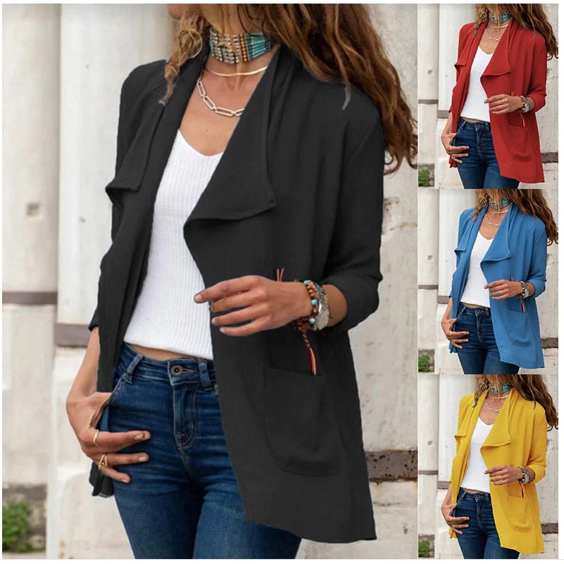 Women Fashion Coat Pure Color Long-sleeved Short Casual All-match Cardigan Jacket Trench Coat Female Women Clothing