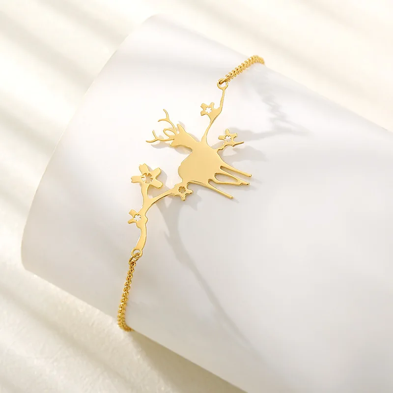 

Trendy Sika Deer Bracelet For Women Girl Kids Charms Gold Tone Animal Metal Snowflake Handmade Jewelry Sweet Christmas Gift