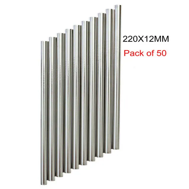 PACK50 220 мм* 12 мм 100 шт./лот Экстра Широкий многоразовый 304 соломинки из нержавеющей стали прямой многоразовый металлический соломы для тапиоковые жемчужины - Цвет: PACK50
