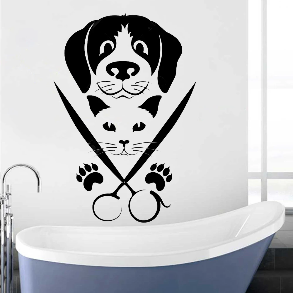 

Hairdresser for cats and dogs for business Vinyl Wall Stickers for Pet Shop Decoration Shop Window Decals home decor HQ052