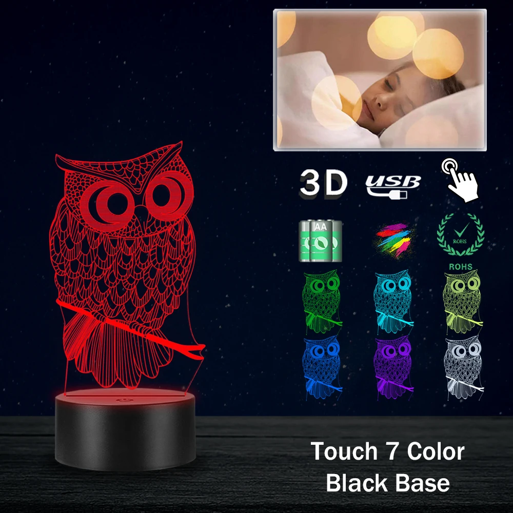 Новинка животное сова 3D светильник ing светодиодный USB RGB настроение Иллюзия