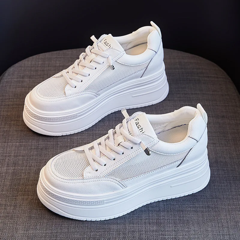 

Women Genuine Leather Sneakers White Casual Shoes Fashionable Comfortable Vulcanized Shoe Woman Lace-up Flats Autumn Sneaker 39