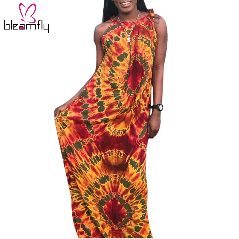 Женское винтажное платье с принтом в стиле бохо Летнее Длинное Платье Макси на