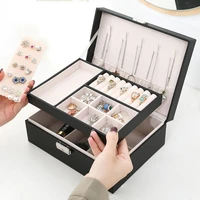 2021 new good quality leather jewelry box case earrings ring holder storage boxes large space jewelry organizer gift box
