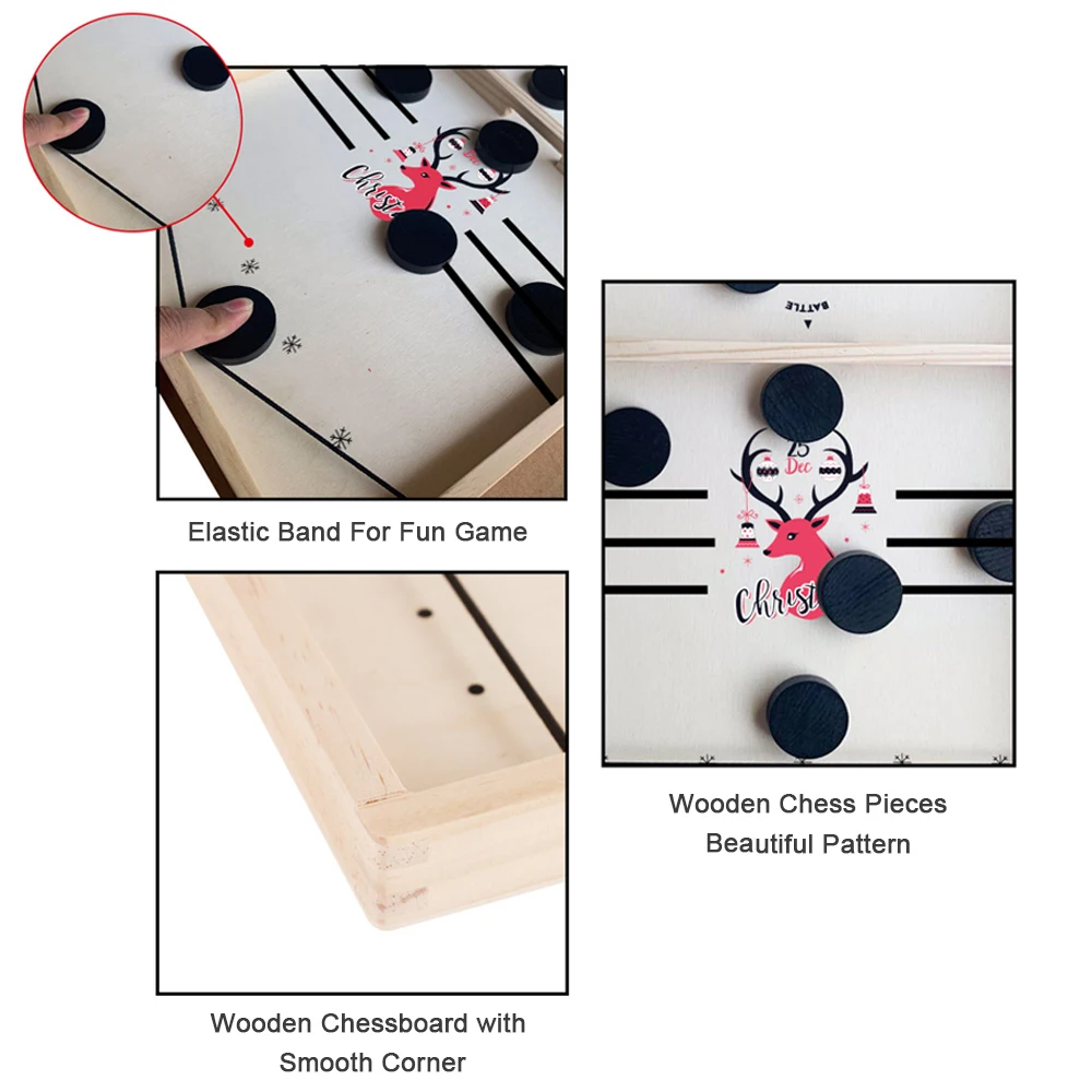 

Chirstmas Fast Sling Puck Game Interactive Chess Board Set Kids Teens Adults Wooden Tabletop Board Game for Indoor Outdoor