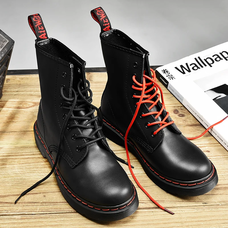 

Autumn New Women'sLeather Martin Boots Winter Motorcycle Women's Boots Black Lace-up Casual Short Boots Comfortable Casual Boots