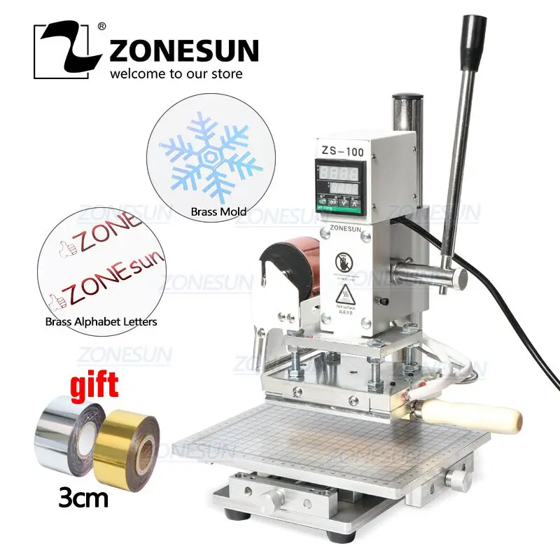 ZONESUN ZS 100C Цифровая зеркальная кожа тиснение теплоотжимная машина для дерева ПВХ