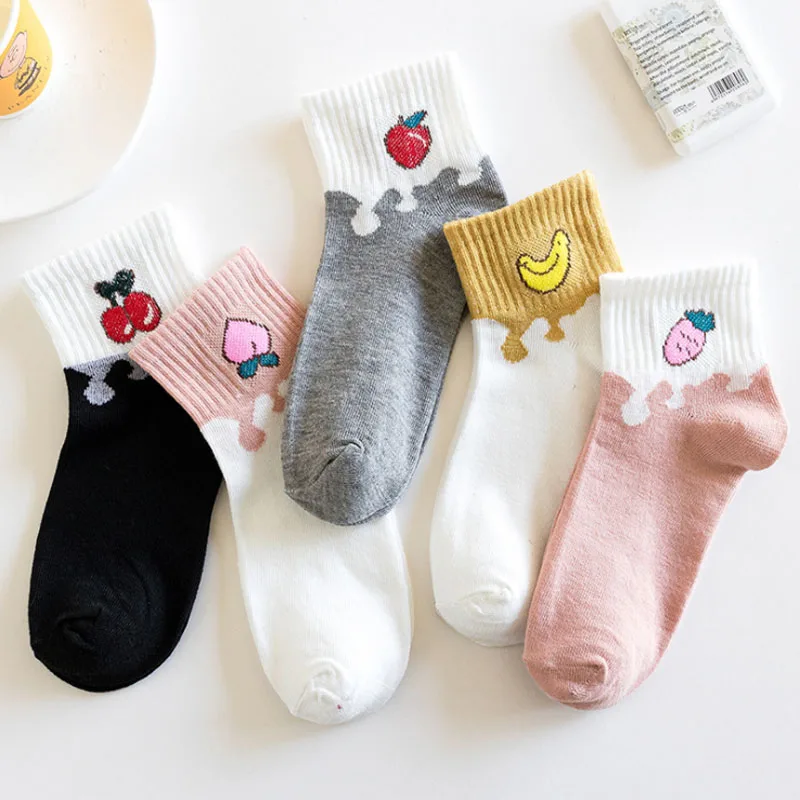 

5 Pair/Lot Fashion Fruits Korean Socks Women Pack Summer Thin Cotton Ankle Low Female Cute Socks Harajuku Funny Women Meias