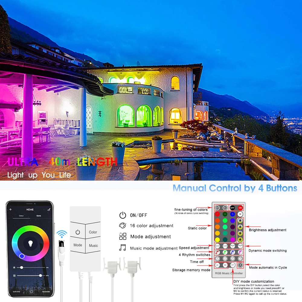 Светодиодная лента с Wi Fi 20 м RGB яркость 5050 Водонепроницаемая Гибкая Музыкальная