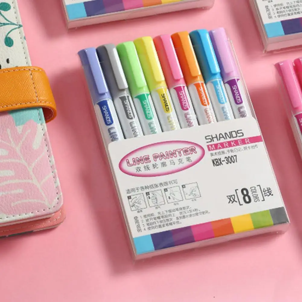 

8 Colors/set Of Double-line Outline Pen Marker Pen Pen Candy Marker Cute Set Marker Color Cute Color Pen Super Kawaii E8D9