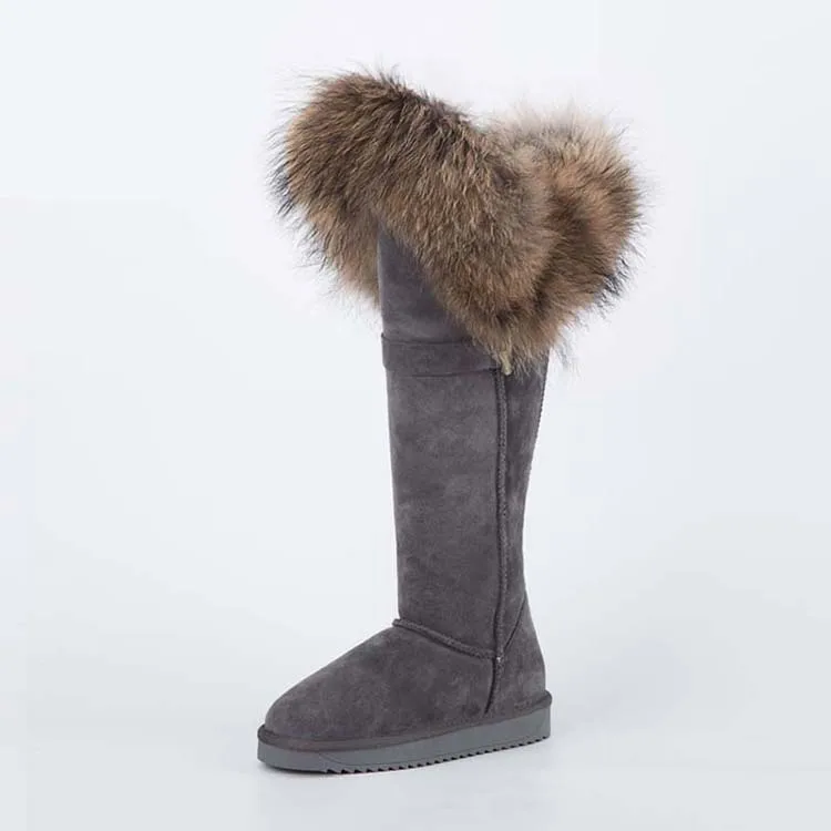 ; модные высокие зимние сапоги; botas mujer; женская зимняя обувь из натуральной кожи с натуральным лисьим мехом; - Цвет: GREY