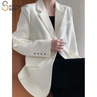 women coat autumn female blazer suit fall elegant minimalist loose straight notched collar emboridery buttons pocket office new