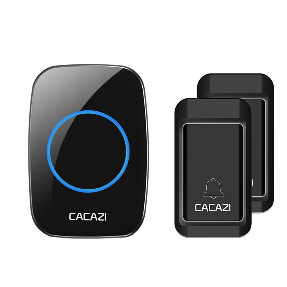2 button 1 receiver Беспроводной дверной звонок CACAZI с автономным питанием, без батареек, водонепроницаемая кнопка, дистанционный светодиодный светильник на 120 м, Домашний Беспроводной звонок с европейской вилкой, 38 колокольчиков - Цвет: 2 button 1 receiver