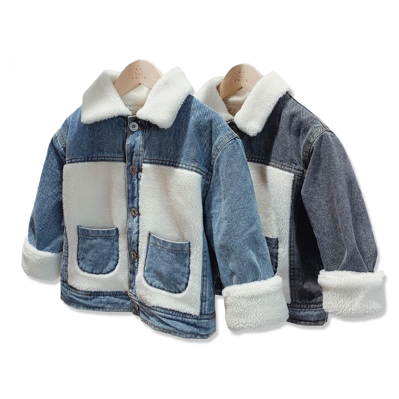 Новинка 2019 зимнее Модное теплое толстое джинсовое овечье шерстяное детское