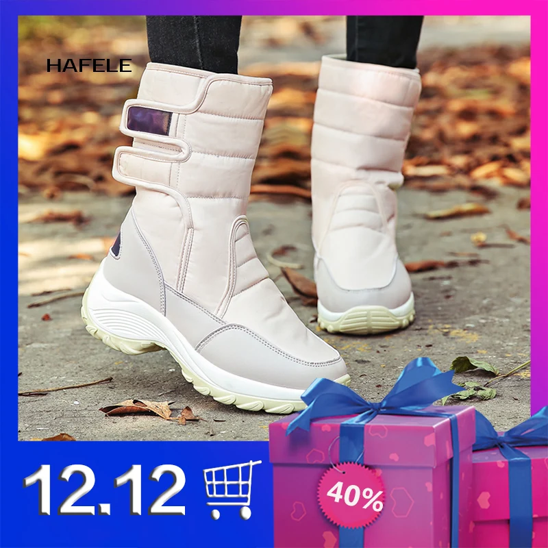 Women's high top leather lace-up winter cotton boots snow walking shoes velvet warm waterproof comfortable thick bottom big size | Спорт и