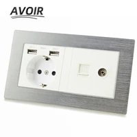 avoir de eu ru plug wall socket with led indicator dual usb rj45 tv port double socket power outlet metal panel 146mm86mm