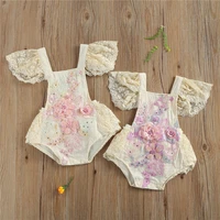 0 24m princess baby girls bodysuits lace flowers embroidery print ruffles puff sleeve 2 color backless lace up jumpsuits