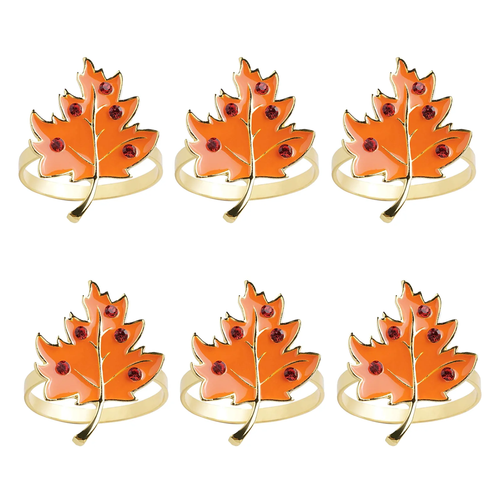 

6 Pcs /set Fall Napkin Rings Golden Holder Rings Designed With Orange Maple Harvest Shape For Thanksgiving Day Holiday Sensible