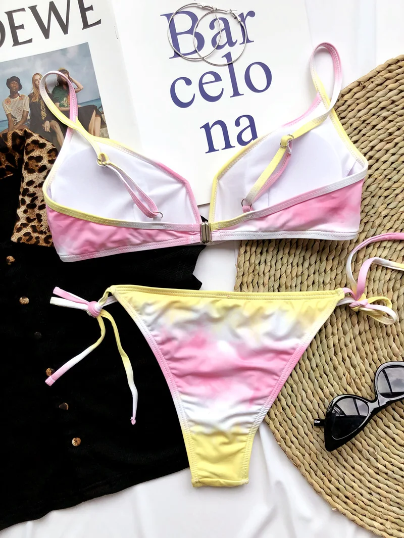 

Tie Dye Bikini Set V-neck Swimsuit Women Swimwear Bathing Suit