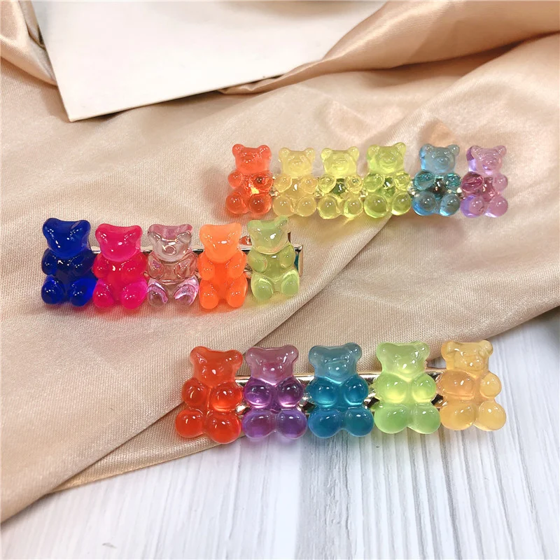 

1pc Transparent Bear Colorful Fashion Hair Clip Barrette Headwear Girls Women Korea Candy Color Hairpin Duckbill Clip