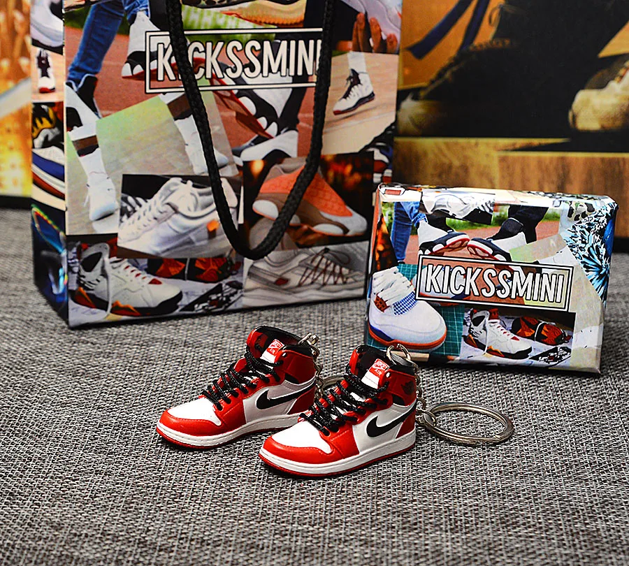 a pair w metal ring Персональный DIY Jordan Generation AIR JORDAN 1 chicago 3D кроссовок фигурный брелок сумка Подвеска парный брелок - Цвет: a pair w metal ring