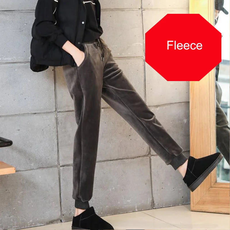 Gray Fleece Женские теплые спортивные штаны для бега с эластичной резинкой на талии, спортивные уличные брюки размера плюс, готические брюки с высокой талией, 3XL - Цвет: Gray Fleece