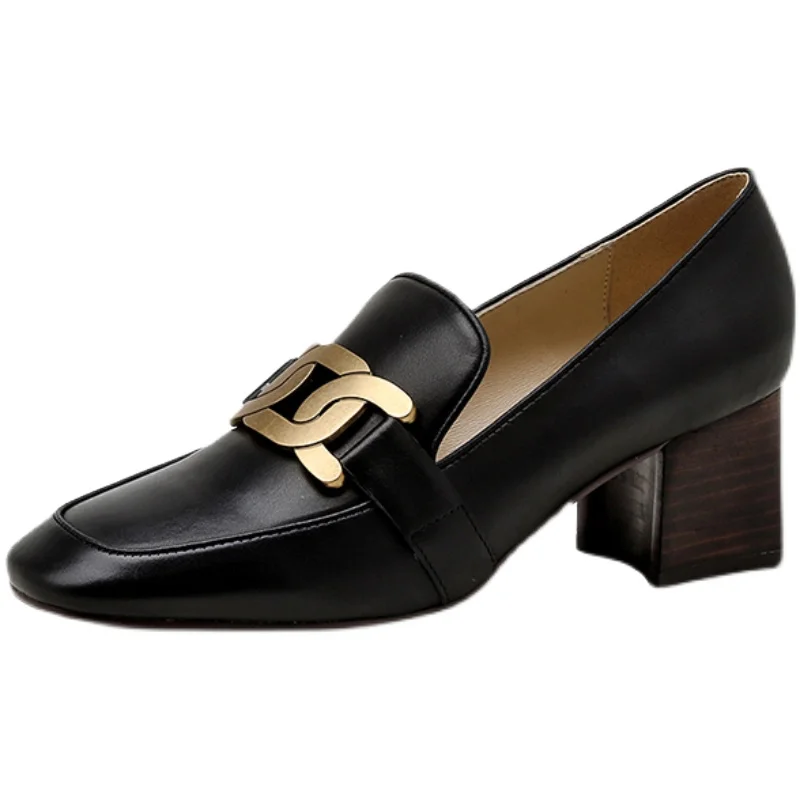 

2021 new thick heeled foreign style British leather shoes women's versatile leather single shoes women's Lefu shoes