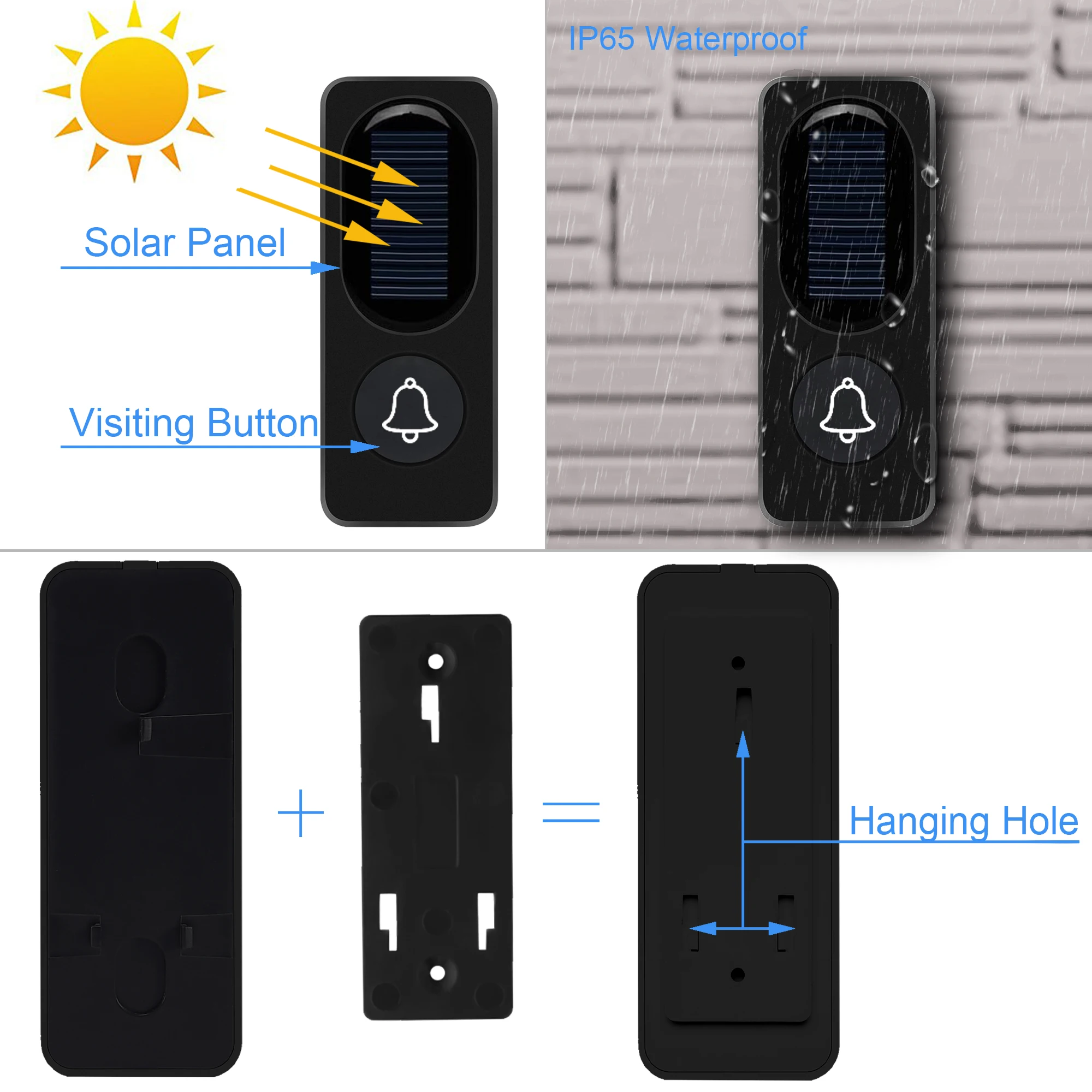 outdoor wireless waterproof doorbell smart home door bell chime kit led flash security alarm welcome house melodies solar power free global shipping