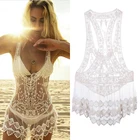Женская сексуальная белая кружевная накидка без рукавов с V-образным вырезом, прозрачный купальник, купальный костюм, Пляжное Платье