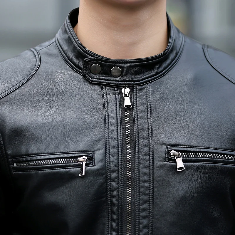 

Men's leather Jacket design stand collar Coat Men casual motorcycle leather coat Mens Sheepskin jackets Windbreaker Coats