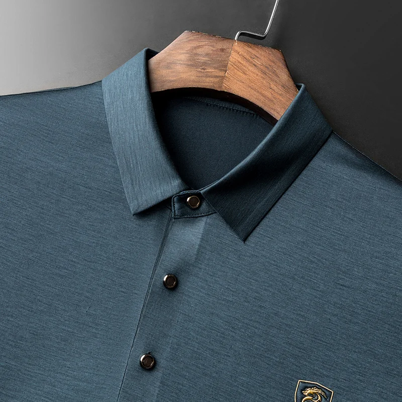 

Top Quality Men Polo Shirt Business Mulberry Silk Cool Great Feeling Short Sleeve Skin-friendly Summer Clothing BD1205