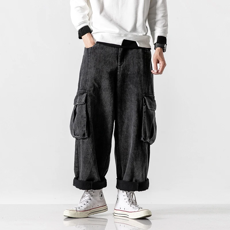 Мужские джинсы с большим карманом свободные широкие брюки высококлассные