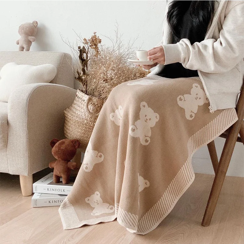 Manta Jacquard tejida de algod&oacute;n para ni&ntilde;os y beb&eacute;s, manta bonita de dibujos animados, protecci&oacute;n de rodilla para adultos-3