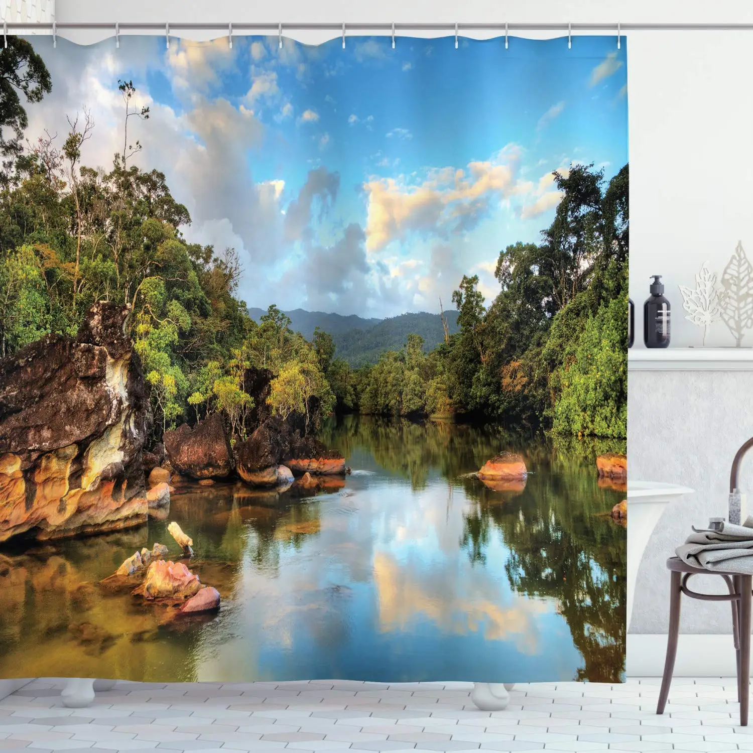 Азиатские занавески для душа вид тропических джунглей на пляже национального