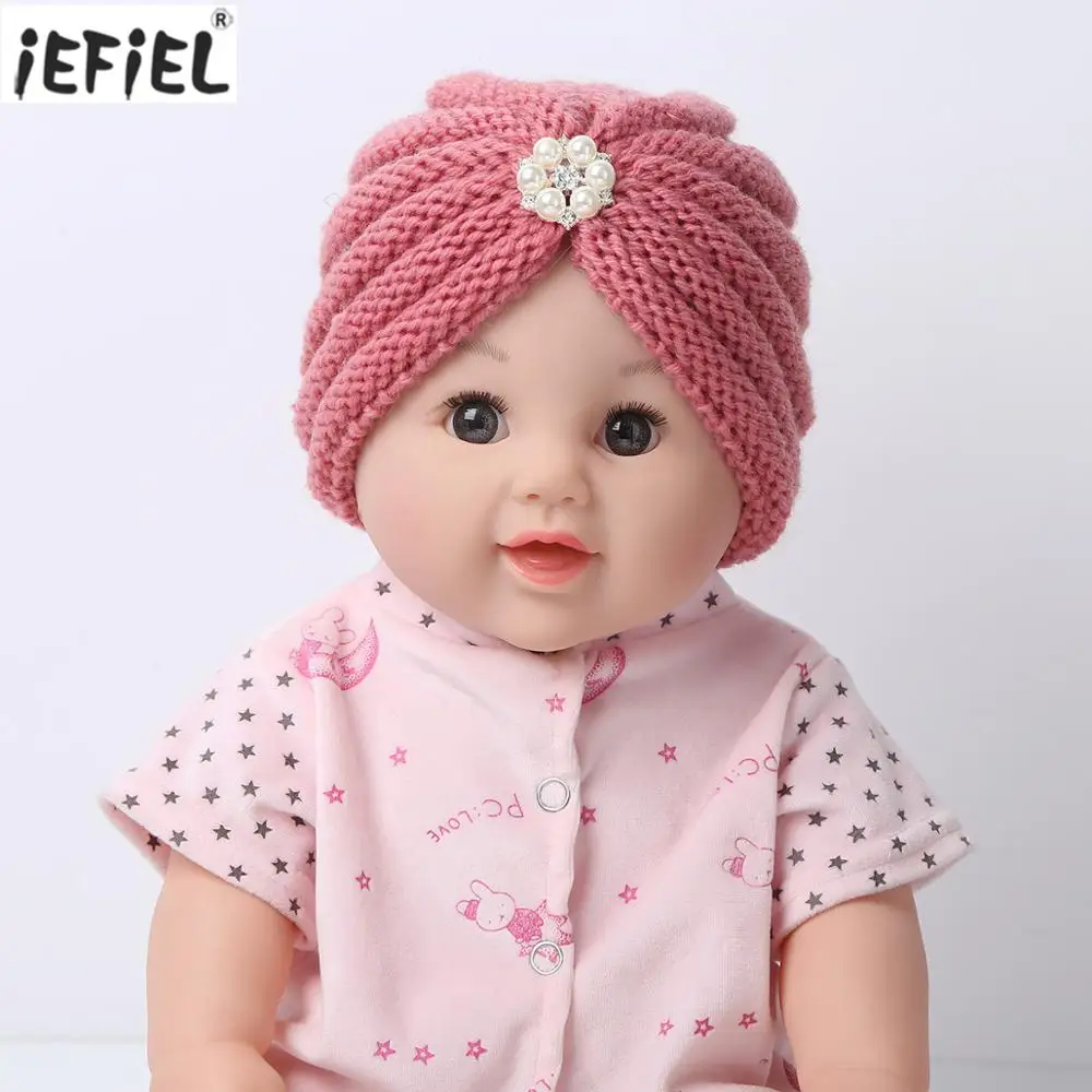 

3Pcs/Set Cute Baby Hat Infant Photography Kids Beanie Hat Winter Warm Soft Knitted Infant Baby Girls Turban Hats with Rhinestone