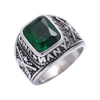 new green stone square zircon rings for men stainless steel fashion male ring accessories punk rock style jewelry jz0008
