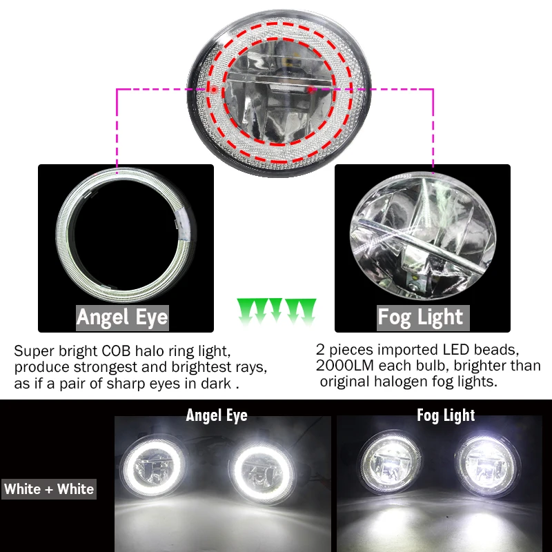 2 Pieces LED Angel Eye Fog Light For Nissan Rogue 2008-2015 Car Accessories Lamp Daytime Running DRL 4000LM H11 12V | Автомобили и